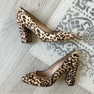 Sam Edelman Stillson Leopard Print Calf Hair Pumps 9.5 Wide Neutral Block Heel