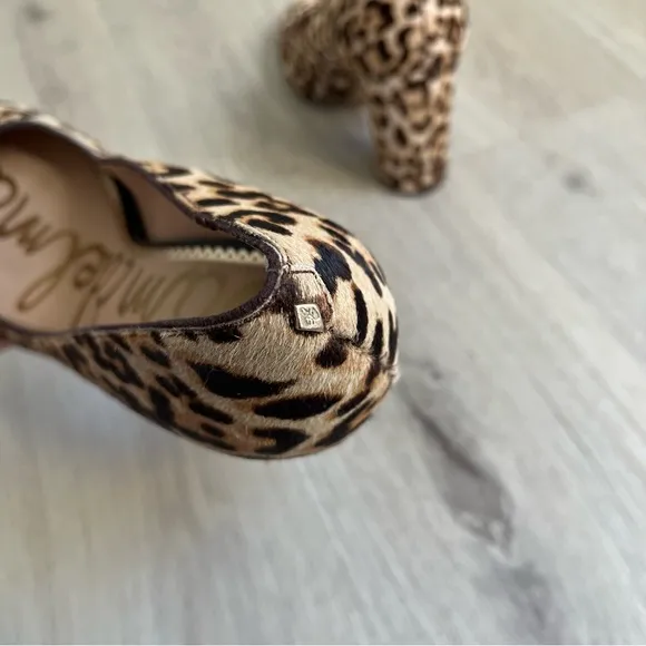 Sam Edelman Stillson Leopard Print Calf Hair Pumps 9.5 Wide Neutral Block Heel