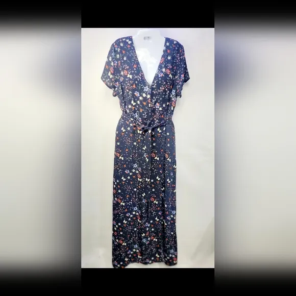 Sanctuary Coco Floral Butterfly Navy A-Line Short Sleeve Maxi Dress Size XL