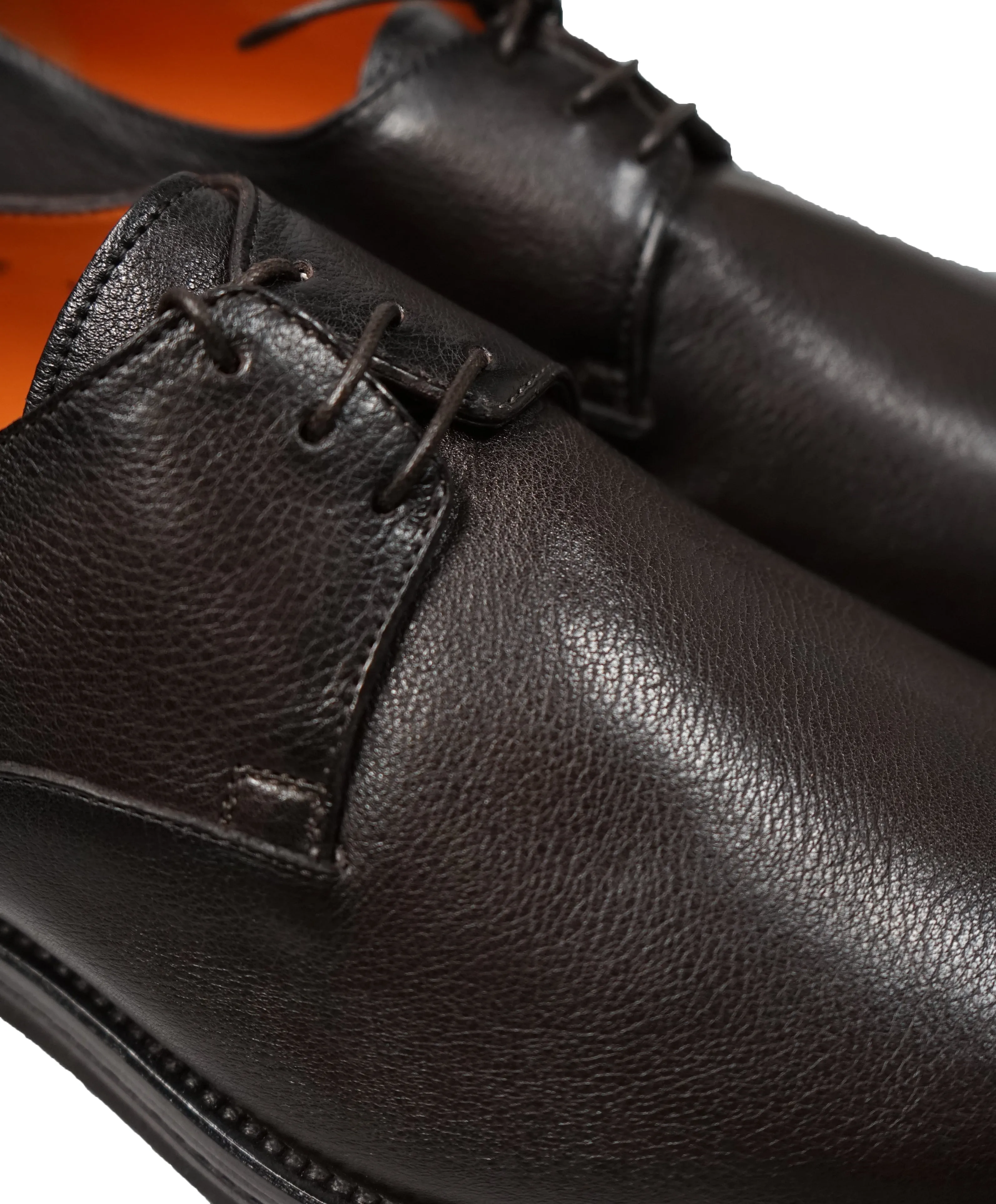 SANTONI - 3-Eylet Oxfords In Pebbled Brown Leather Rubber Sole - 11.5US
