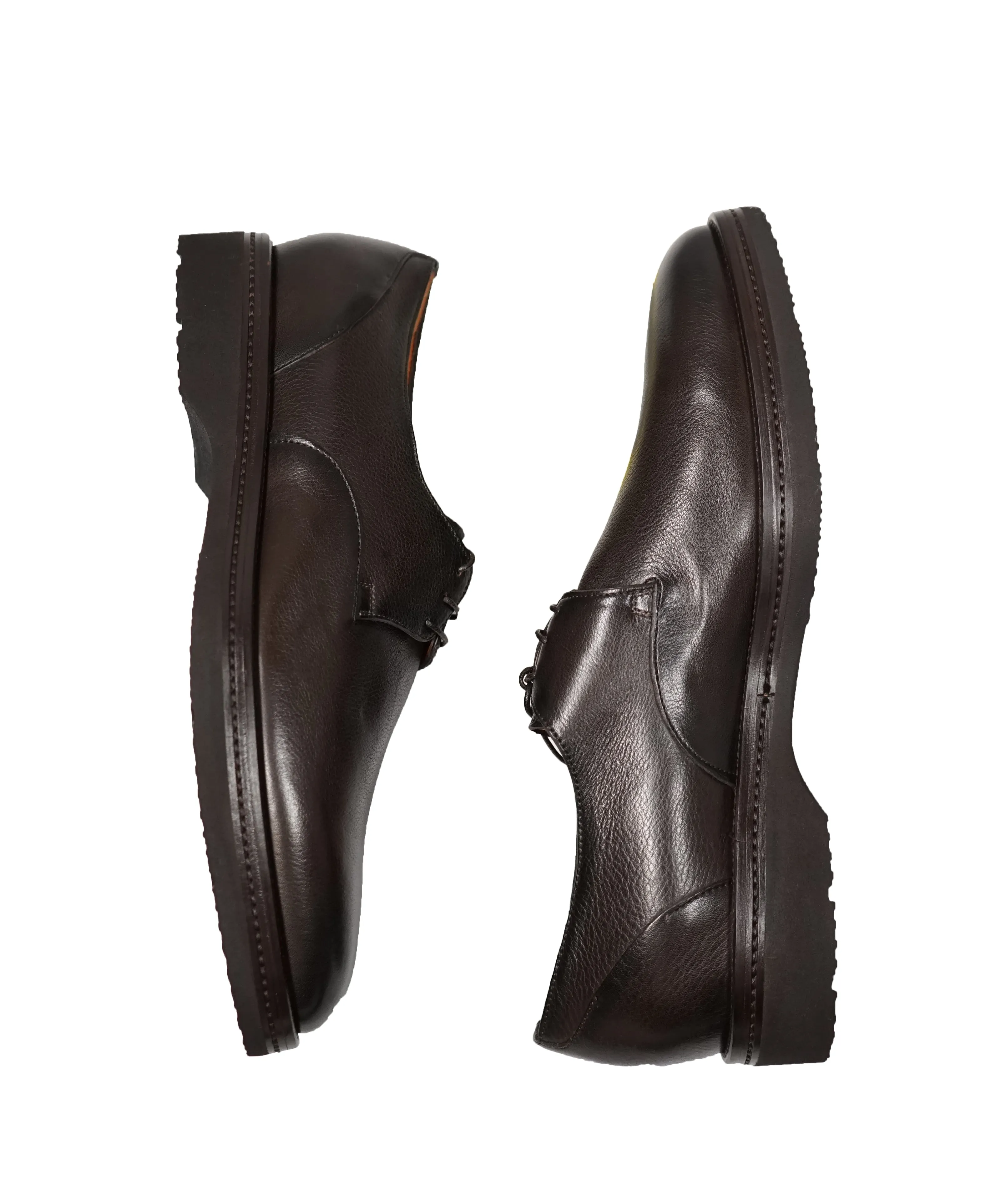 SANTONI - 3-Eylet Oxfords In Pebbled Brown Leather Rubber Sole - 11.5US