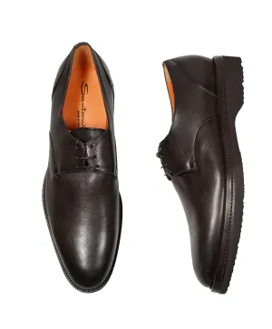 SANTONI - 3-Eylet Oxfords In Pebbled Brown Leather Rubber Sole - 11.5US