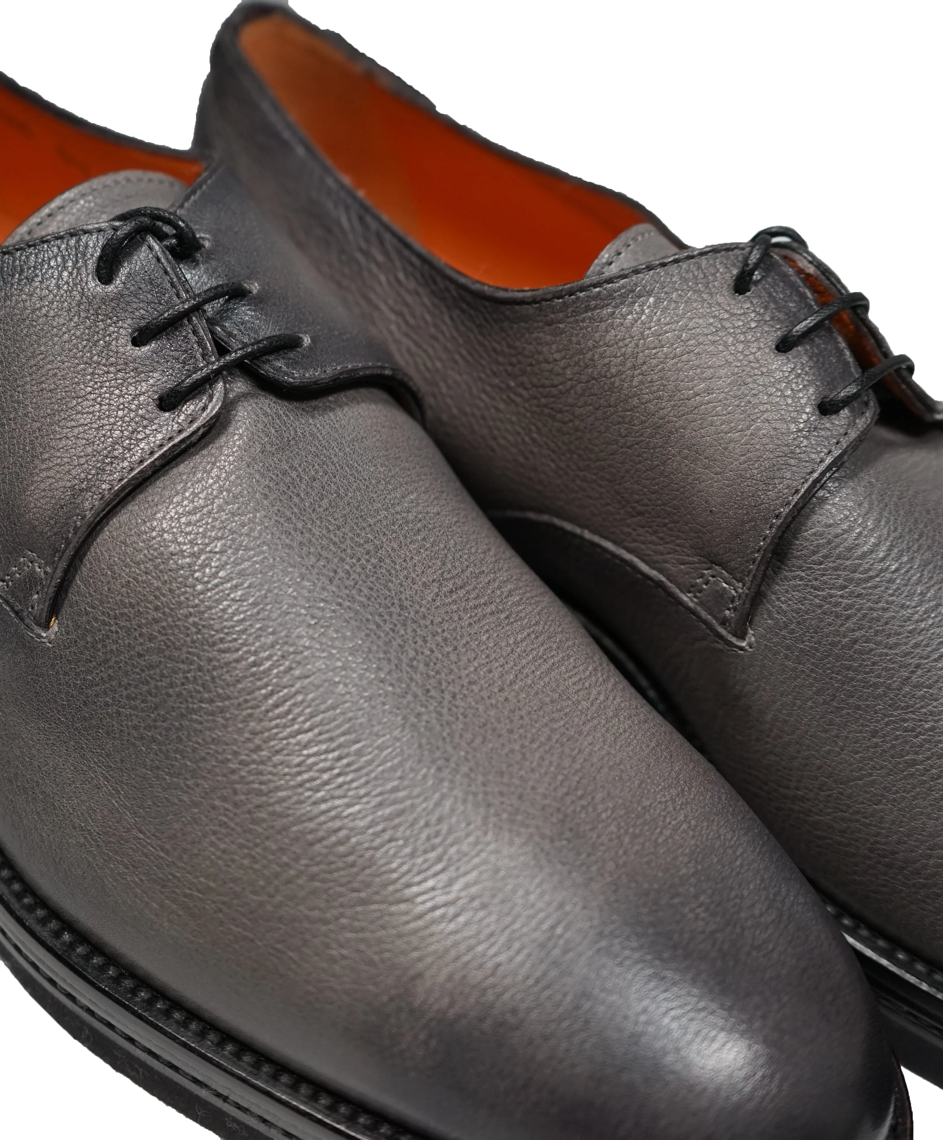 SANTONI - 3-Eylet Oxfords In Pebbled Gray Patina Leather Rubber Sole - 11 US