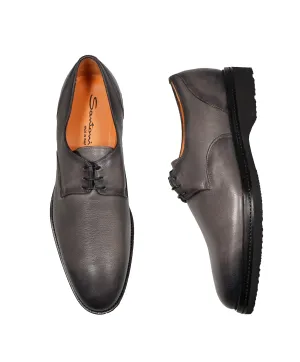 SANTONI - 3-Eylet Oxfords In Pebbled Gray Patina Leather Rubber Sole - 11 US
