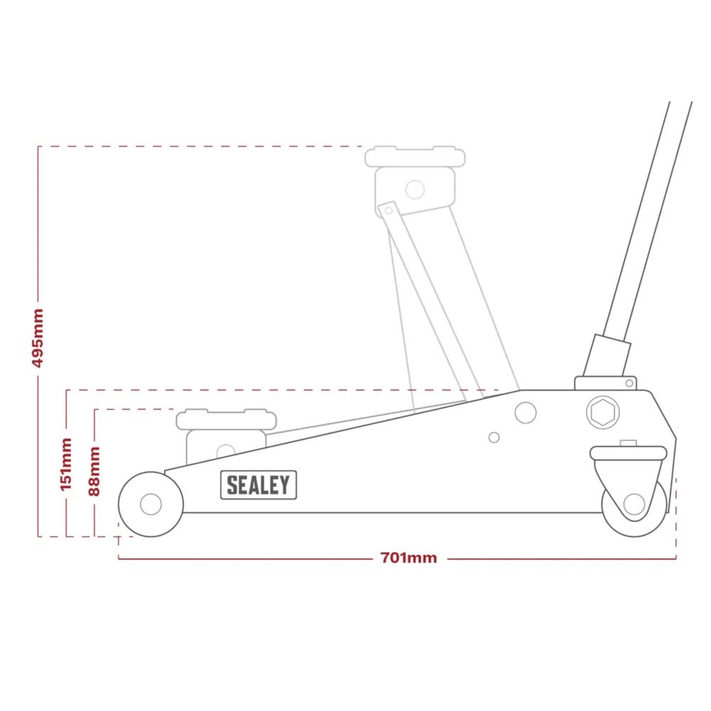 Sealey 2.5 Tonne Low Entry Trolley Jack with Rocket Lift - A