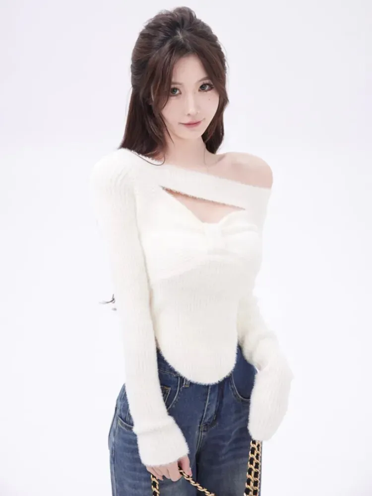 Sexy Knitted Sweater for Women Fashion Elegant Pullover Office Y2k Chic Crop Tops