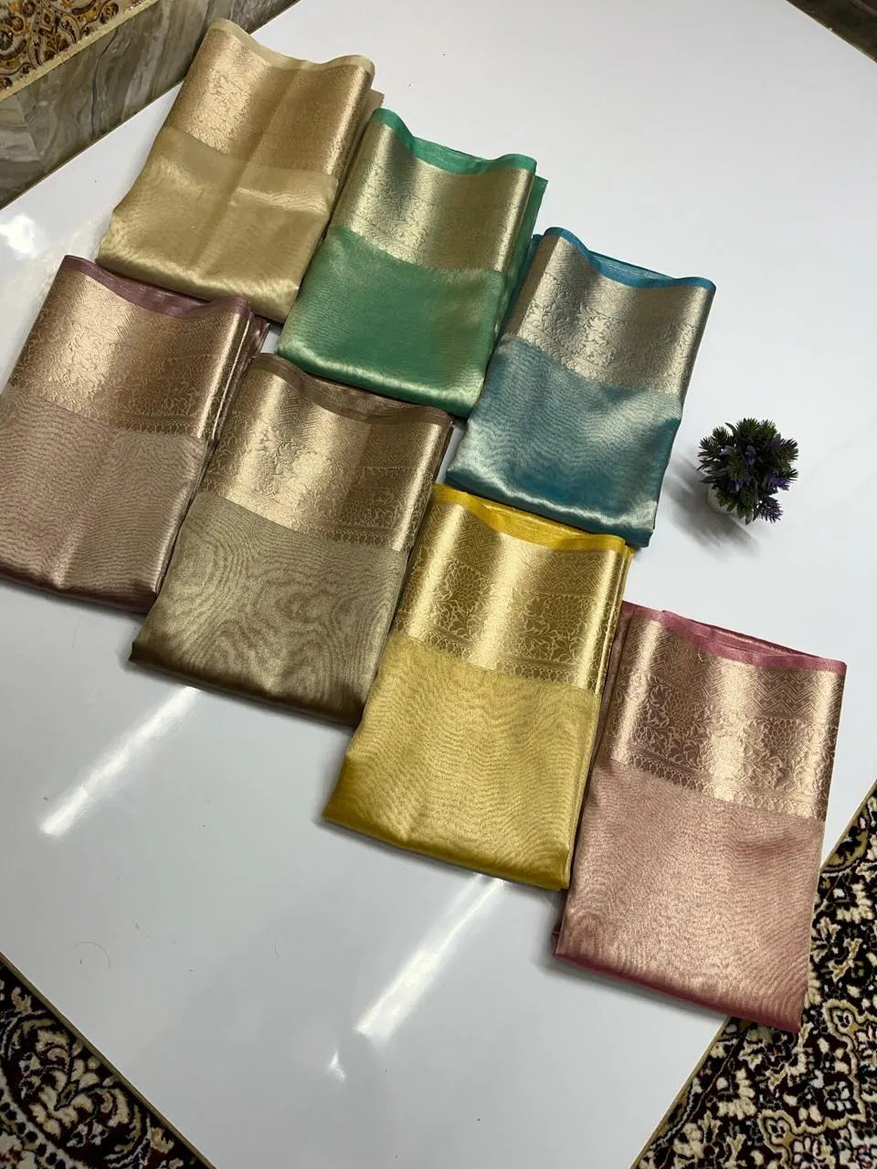 Shimmer Gold Banarasi Soft Tissue Saree