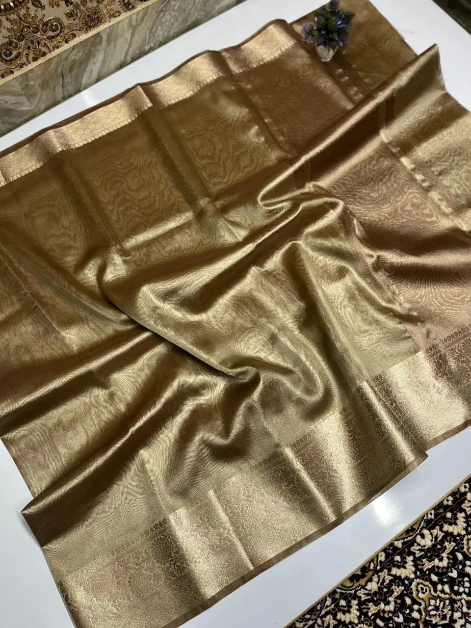 Shimmer Gold Banarasi Soft Tissue Saree