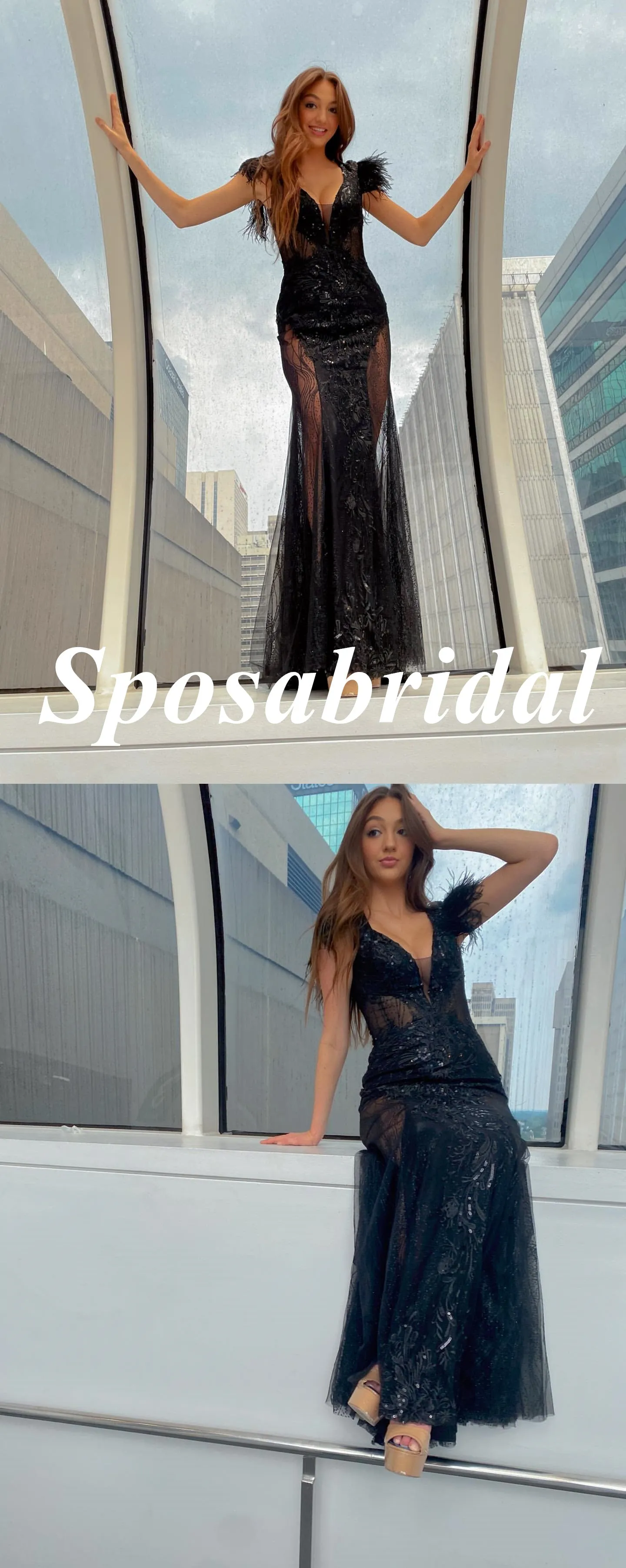 Shiny Black Sequin Lace Spaghetti Straps V-Neck Sleeveless Mermaid Long Prom Dresses, PD3928