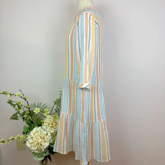 SOFT SURROUNDINGS dress | Laguna Gauze Dress | stripe | Medium petite | new