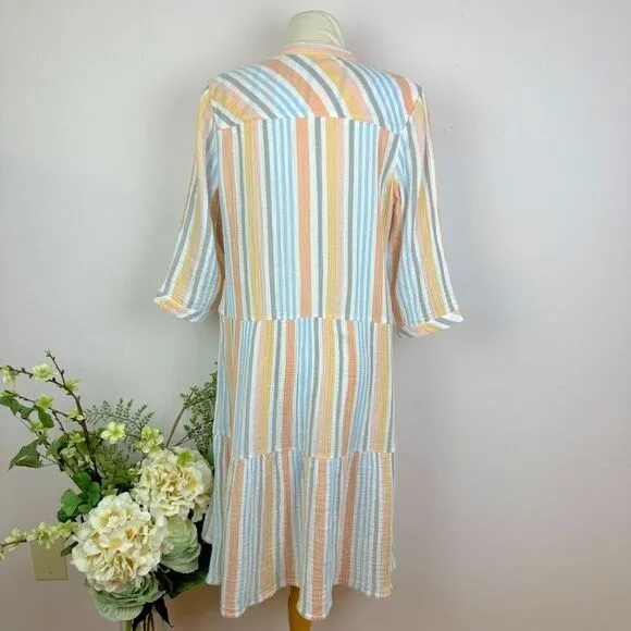 SOFT SURROUNDINGS dress | Laguna Gauze Dress | stripe | Medium petite | new