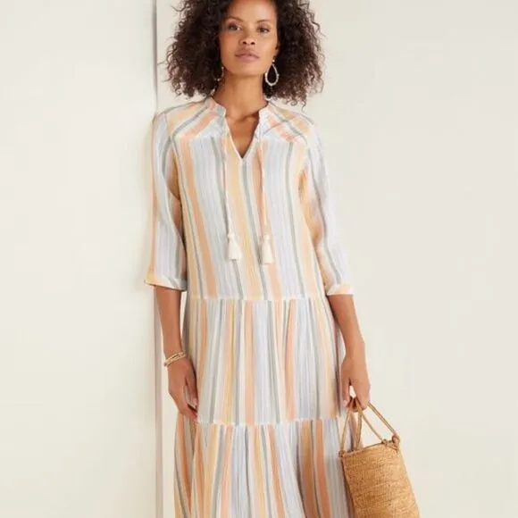 SOFT SURROUNDINGS dress | Laguna Gauze Dress | stripe | Medium petite | new