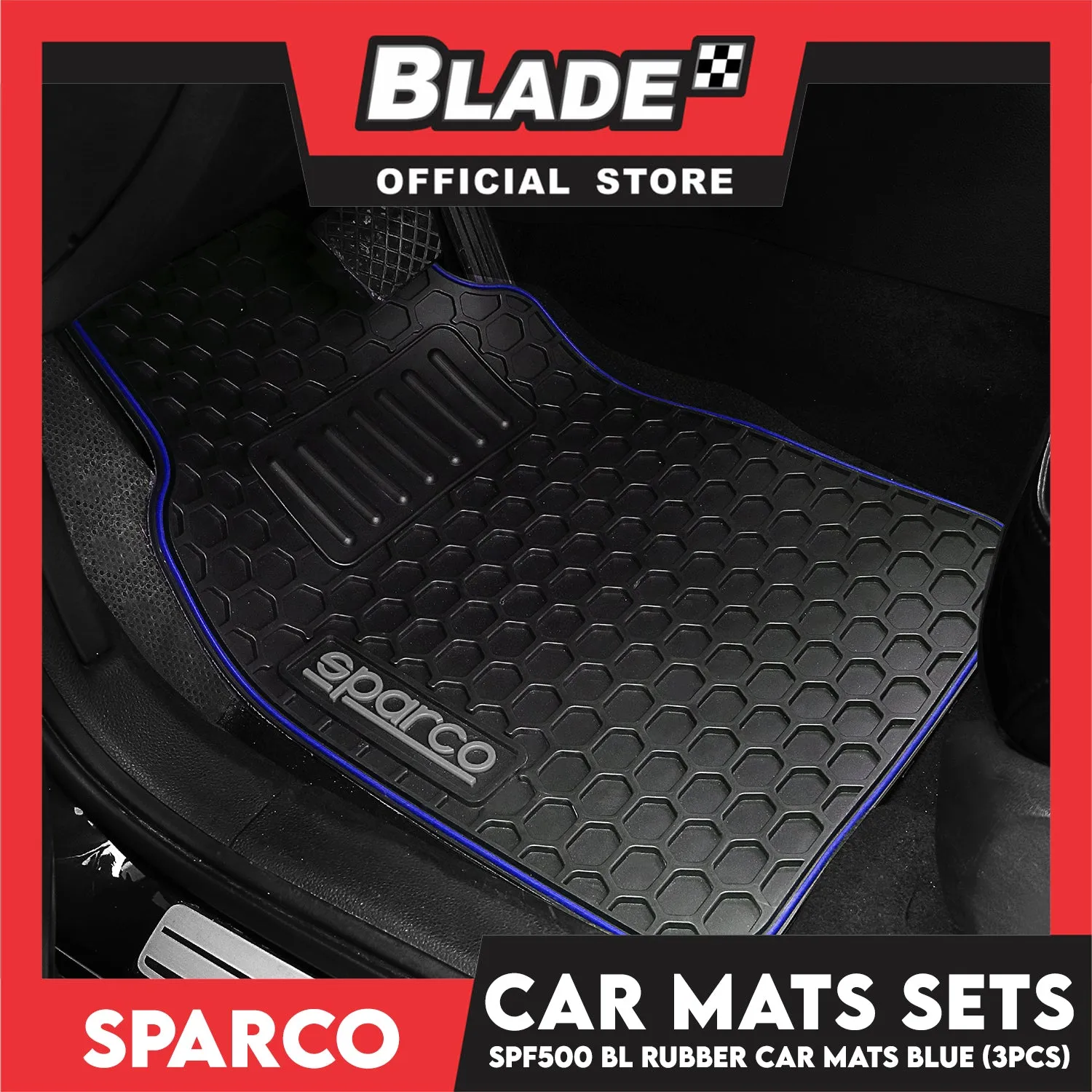 Sparco Corsa Car Mats Set of 3pcs Universal And Quick Installation SPF500BL (Black with Blue) Rubber And Durable