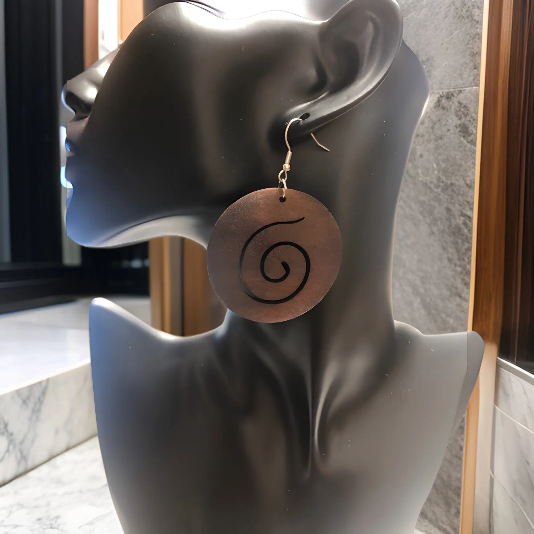 Spiral Circle Shape Wooden Hoop Earrings