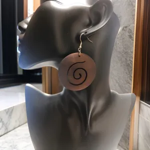 Spiral Circle Shape Wooden Hoop Earrings