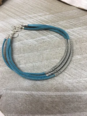 Stackable Turquoise Suede Wrap Bracelet with Silver Accents