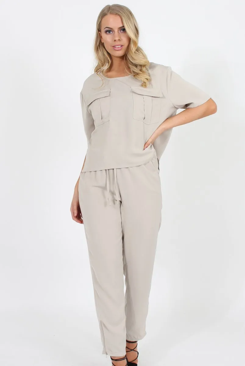 Stone Pocket Detail Dipped Hem Top - Kem