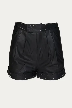 STUDDED PLEATED LEATHER SHORTS