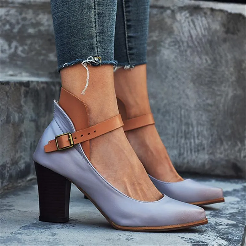 Stylish Ankle Strap Chunky High Heel Shoes