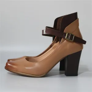 Stylish Ankle Strap Chunky High Heel Shoes