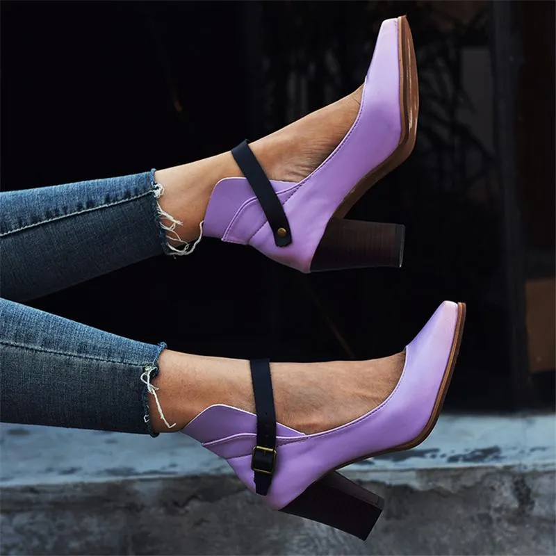 Stylish Ankle Strap Chunky High Heel Shoes