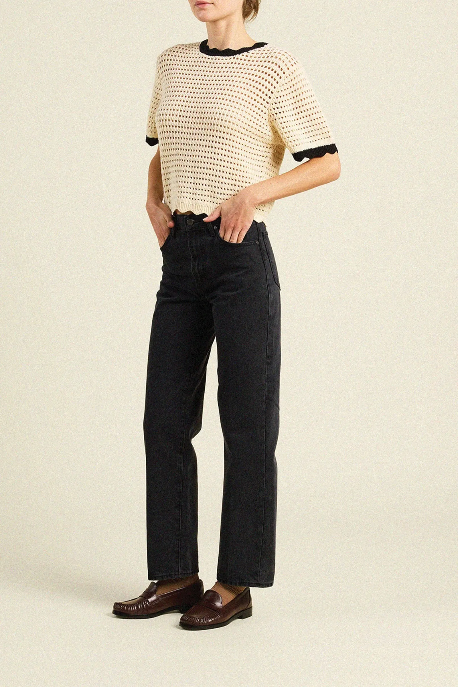 Trovata Jules Sweater T-Shirt Antique White with Black Trim