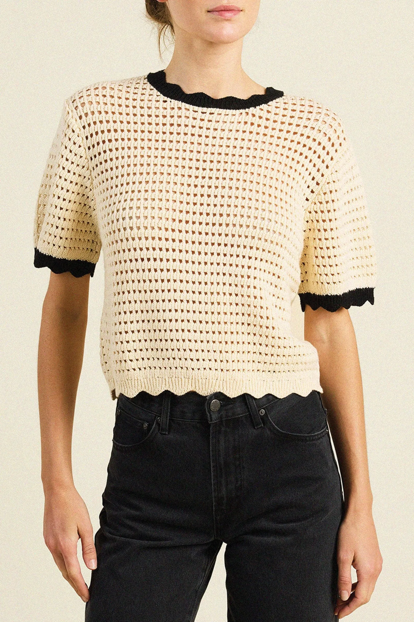 Trovata Jules Sweater T-Shirt Antique White with Black Trim