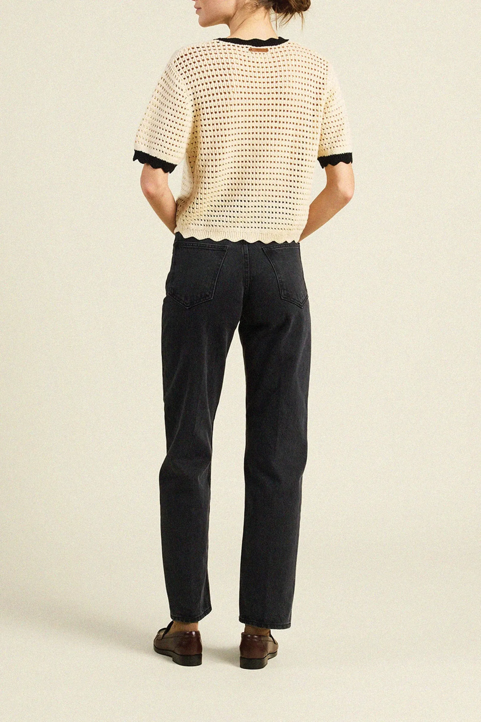 Trovata Jules Sweater T-Shirt Antique White with Black Trim