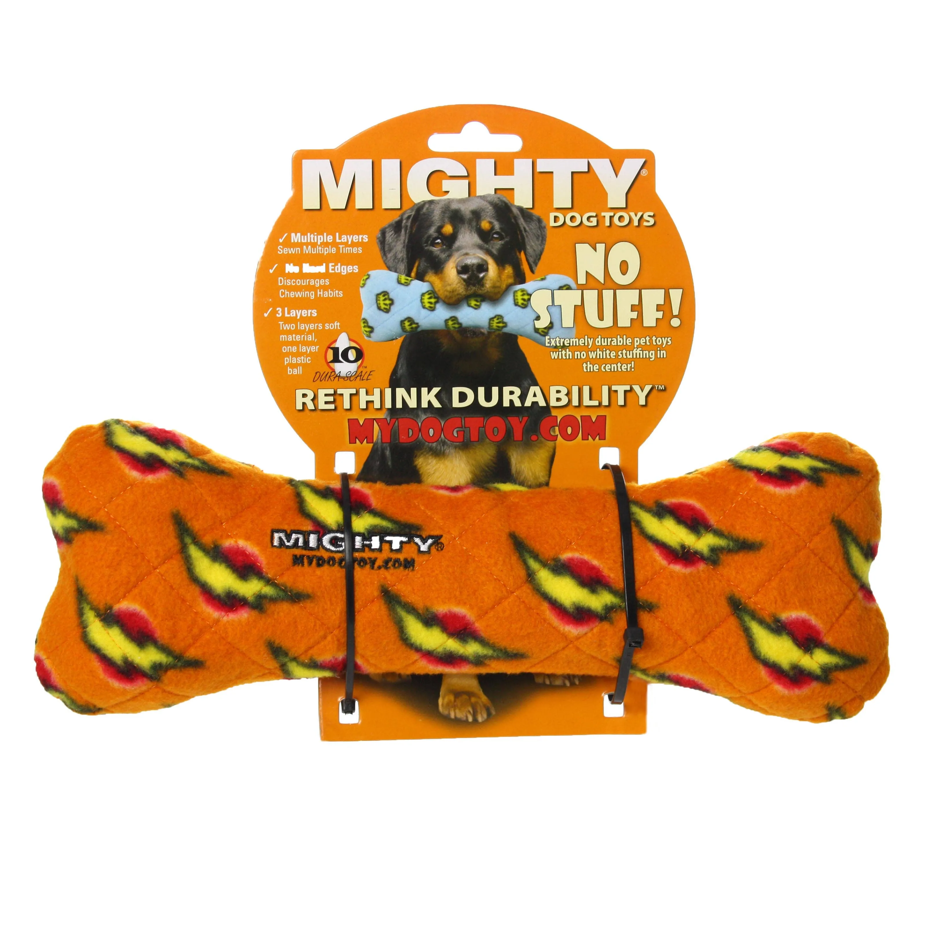Tuffy Dog Toys - VIP Products - Mighty Bone - Orange, Durable, Squeaky Dog Toy, No Stuffing