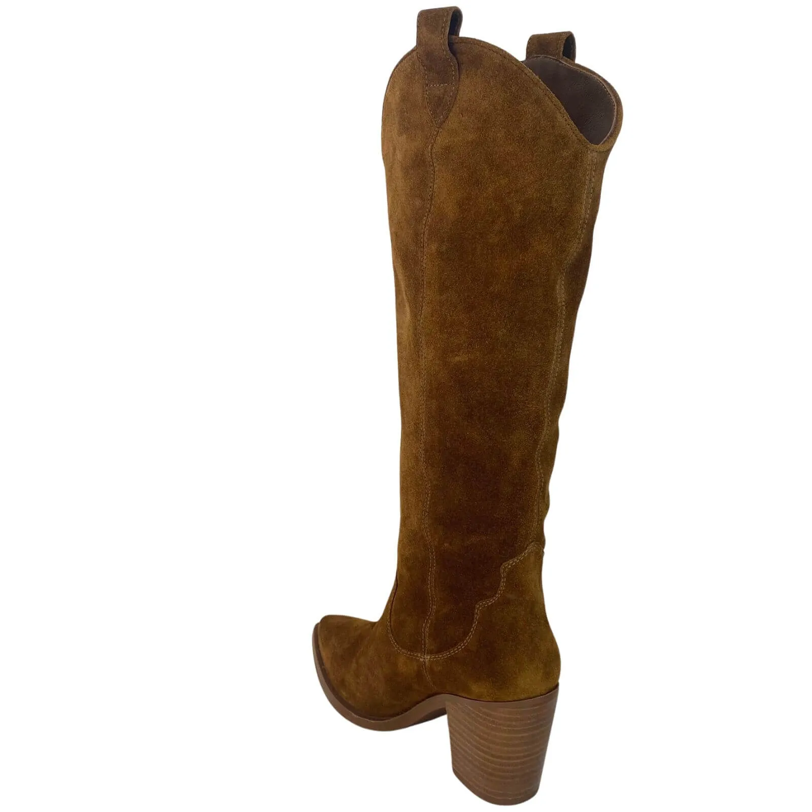 Unisa Mayer Dark Tan Suede Leather Long Length Boots