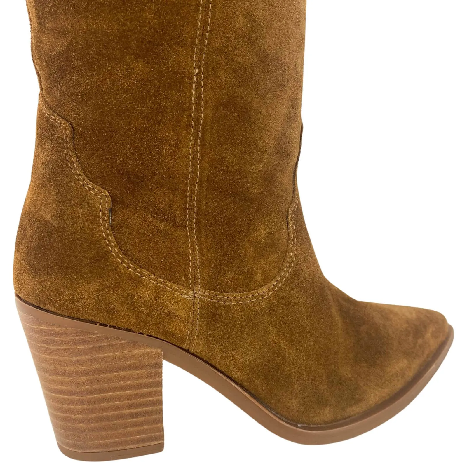 Unisa Mayer Dark Tan Suede Leather Long Length Boots