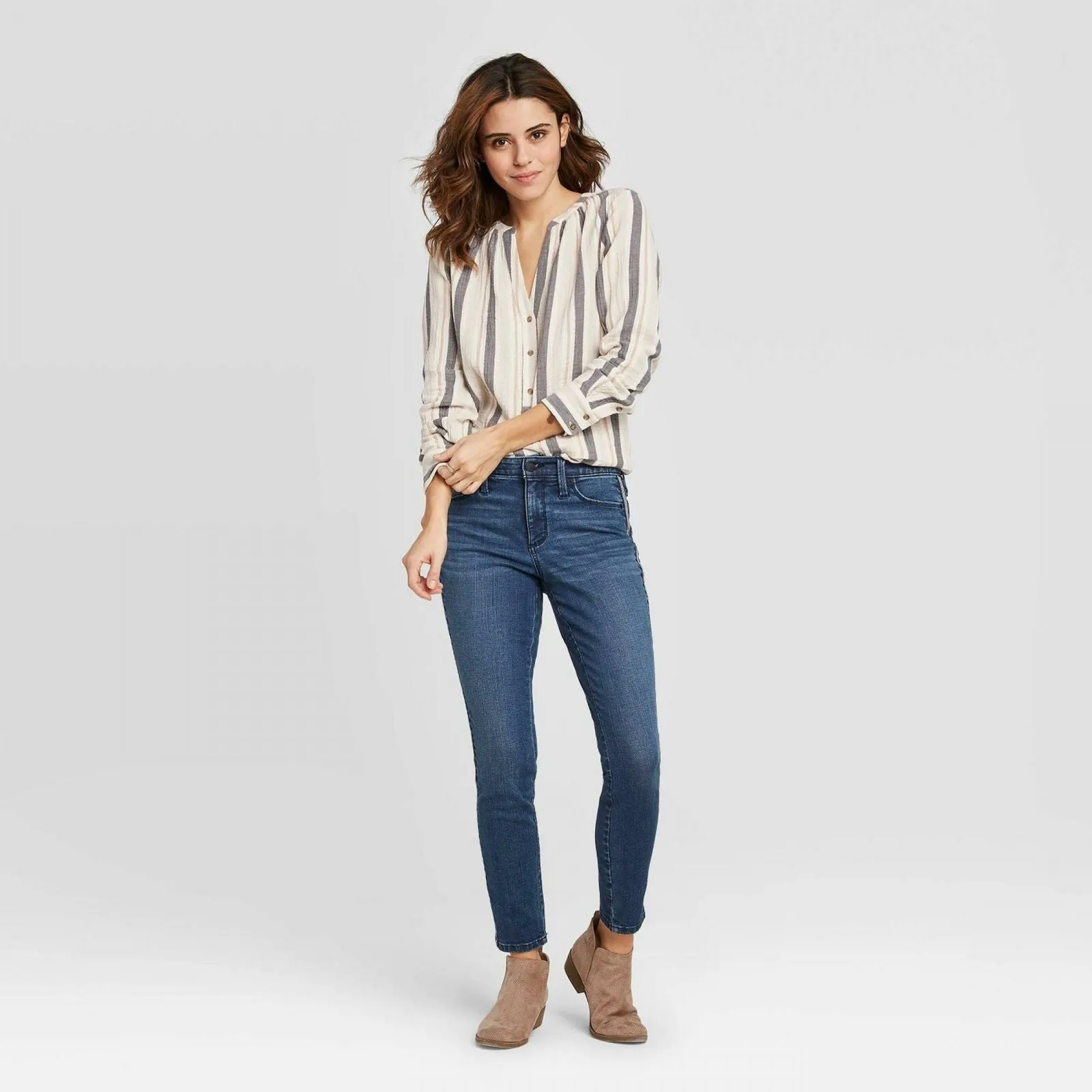 Universal Thread Women's Long Sleeve Button Front Tunic Blouse