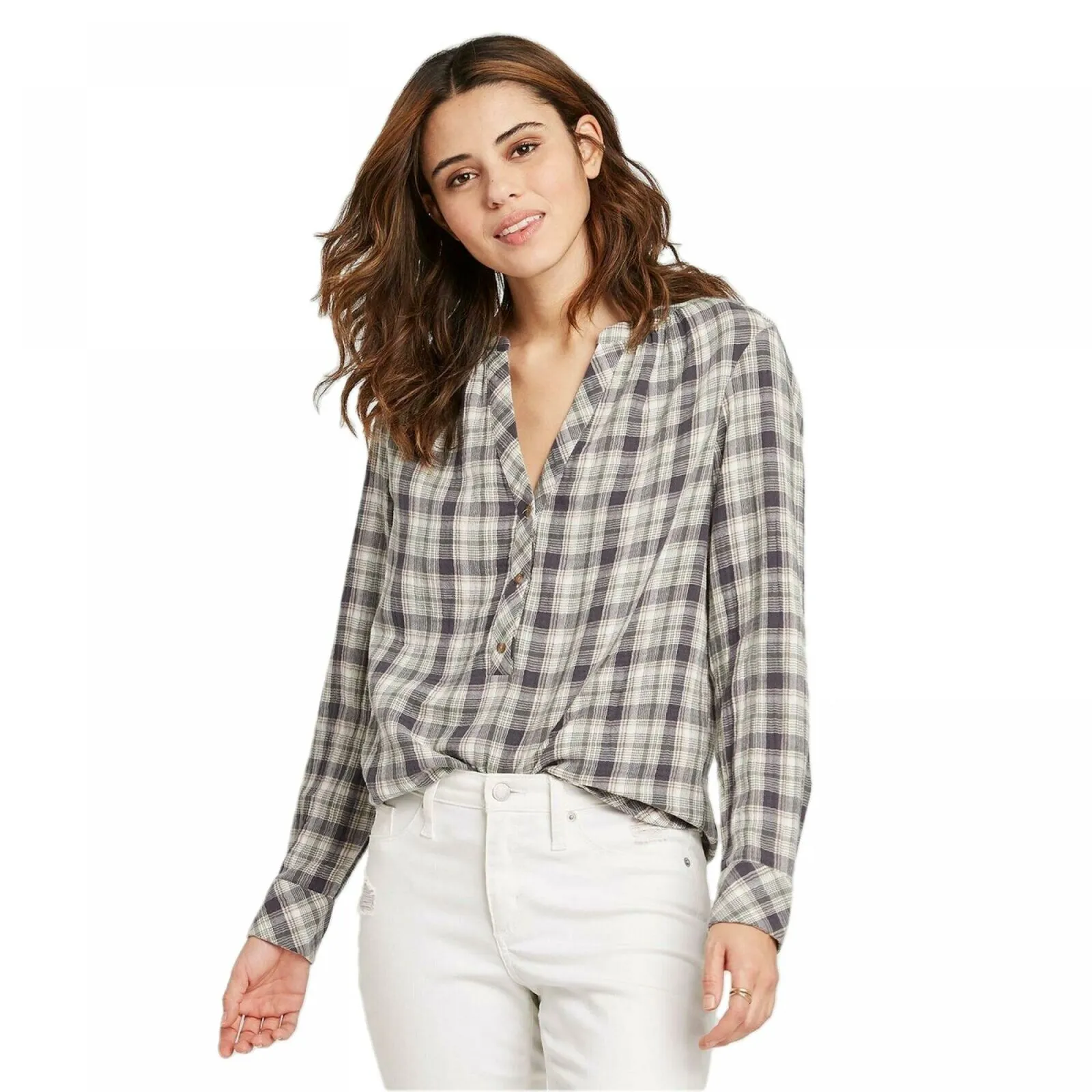 Universal Thread Women's Long Sleeve Button Front Tunic Blouse