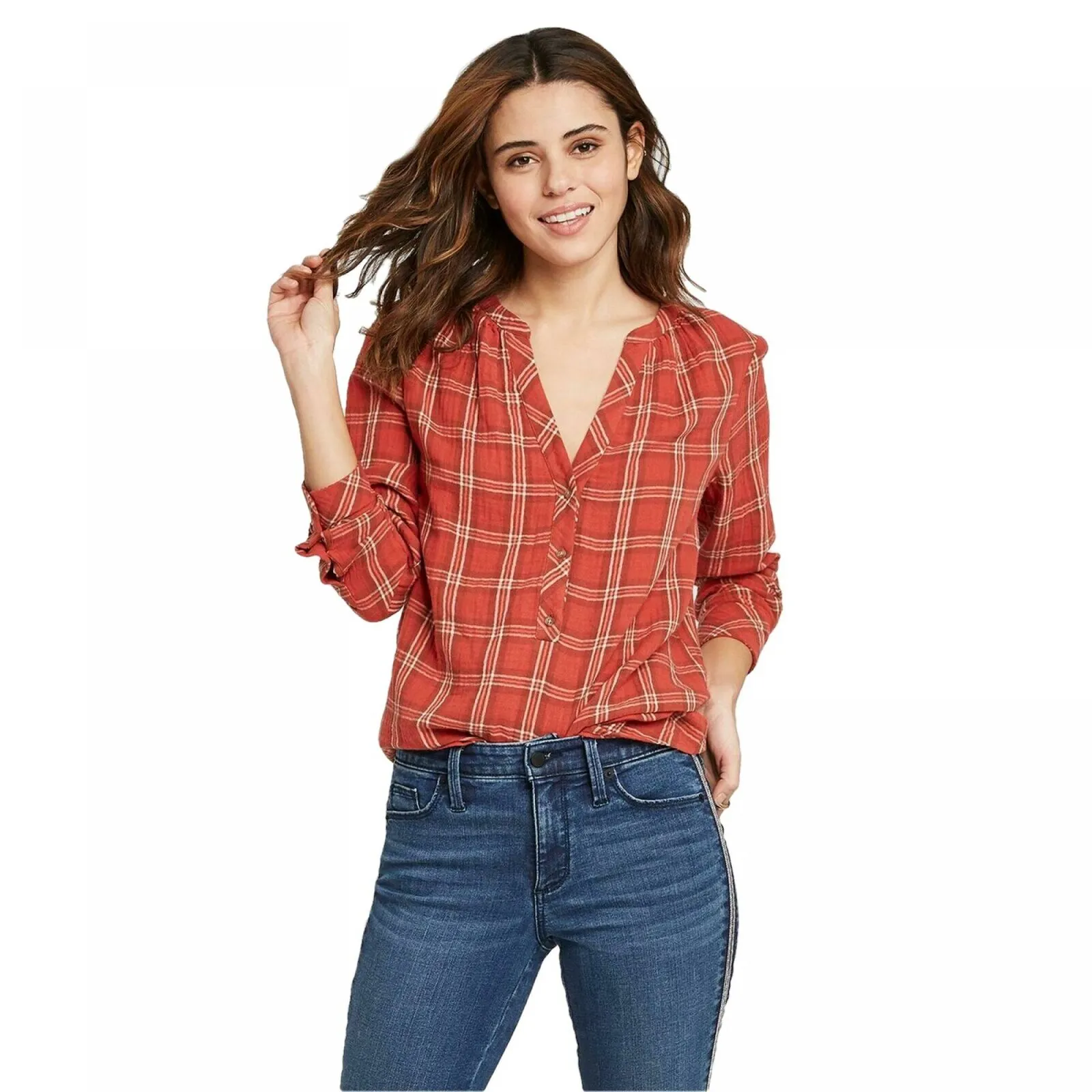 Universal Thread Women's Long Sleeve Button Front Tunic Blouse