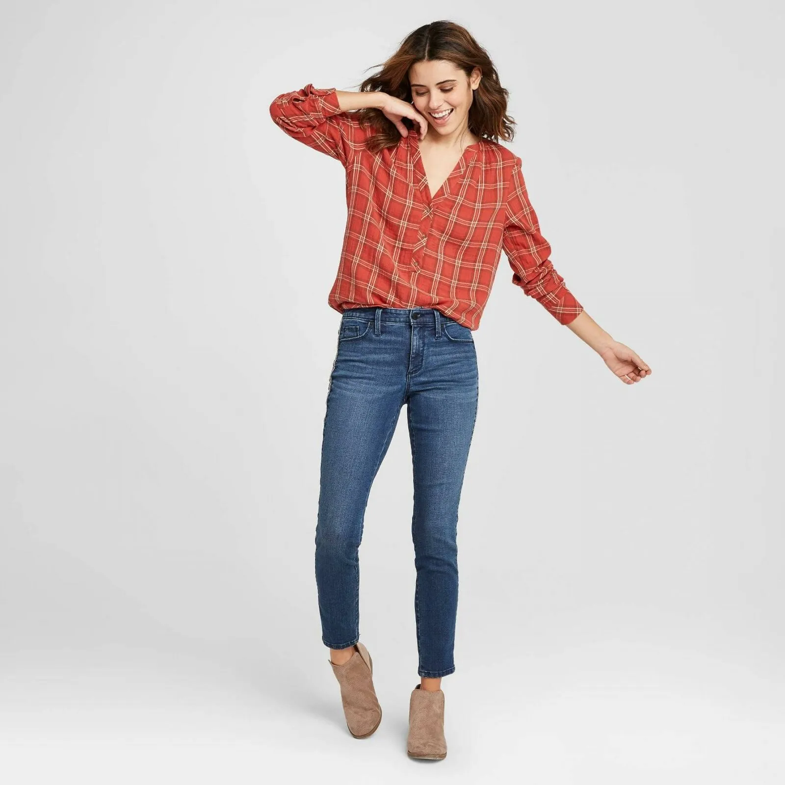 Universal Thread Women's Long Sleeve Button Front Tunic Blouse