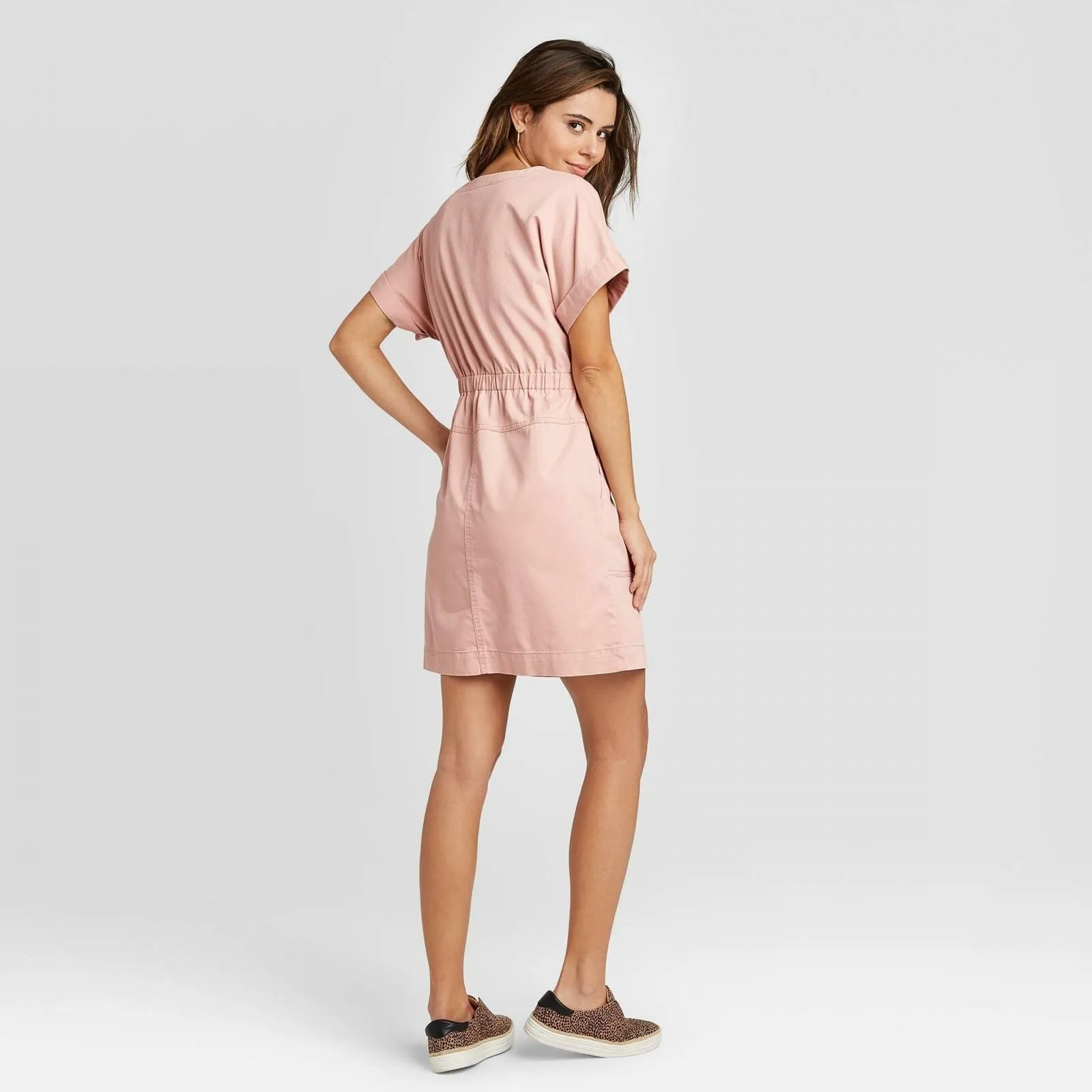 Universal Thread Women's Short Sleeve Zip Up Elastic Waist Dress