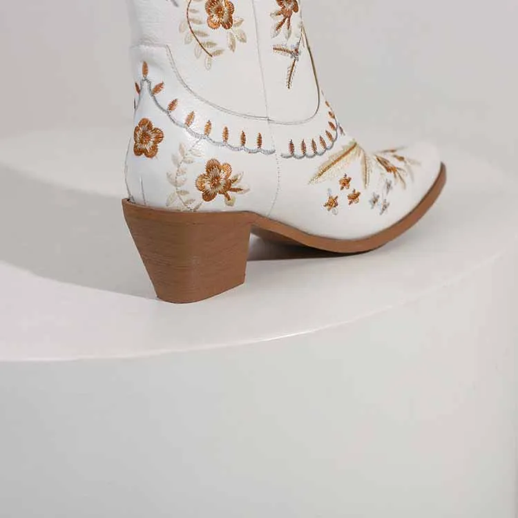 US4.5-US12 Women's Embroidered Cowgirl Boots Short Country Theme Boots in white, black,green color