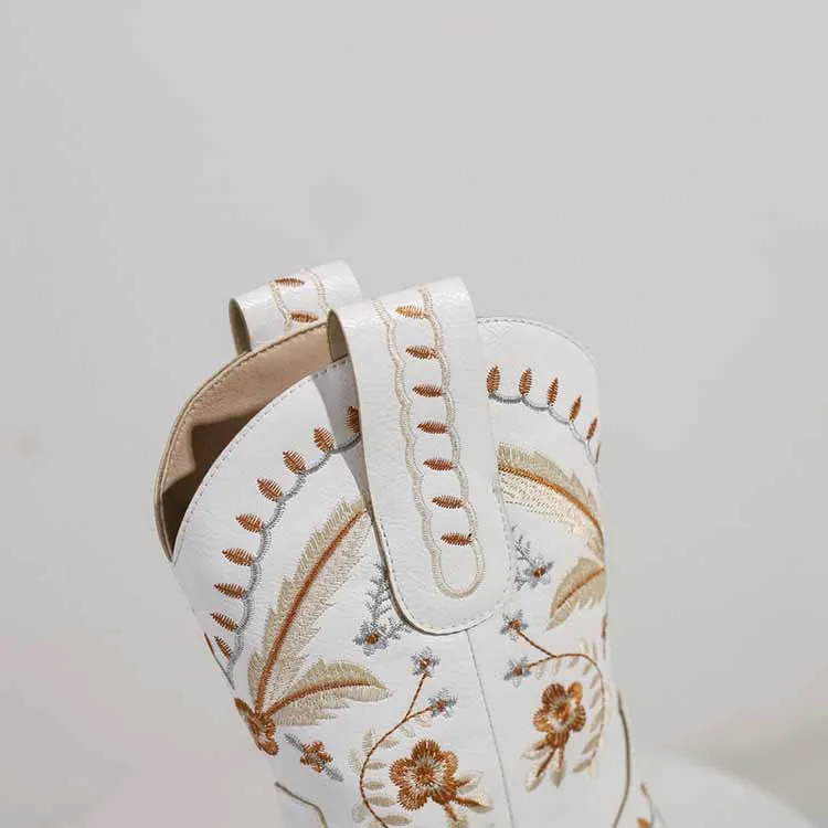 US4.5-US12 Women's Embroidered Cowgirl Boots Short Country Theme Boots in white, black,green color
