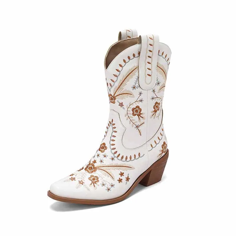 US4.5-US12 Women's Embroidered Cowgirl Boots Short Country Theme Boots in white, black,green color