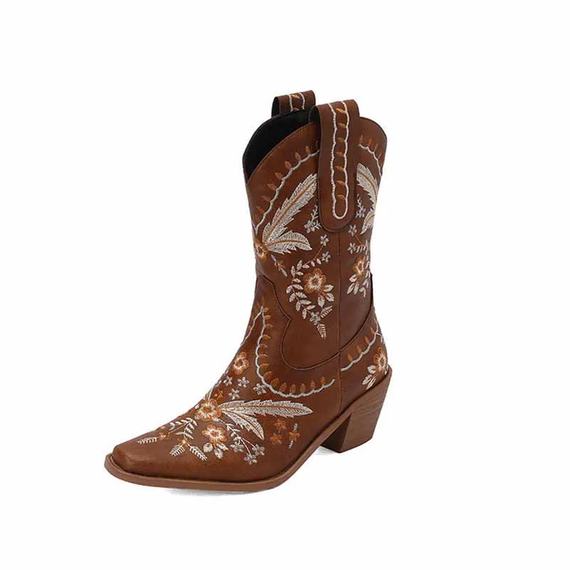 US4.5-US12 Women's Embroidered Cowgirl Boots Short Country Theme Boots in white, black,green color