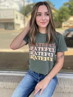 {VERY, VERY GRATEFUL} Moss Green Crew Neck Tee