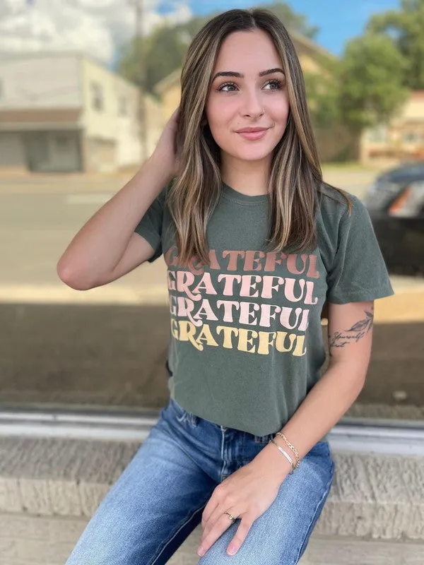{VERY, VERY GRATEFUL} Moss Green Crew Neck Tee