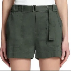 Vince belted green linen shorts