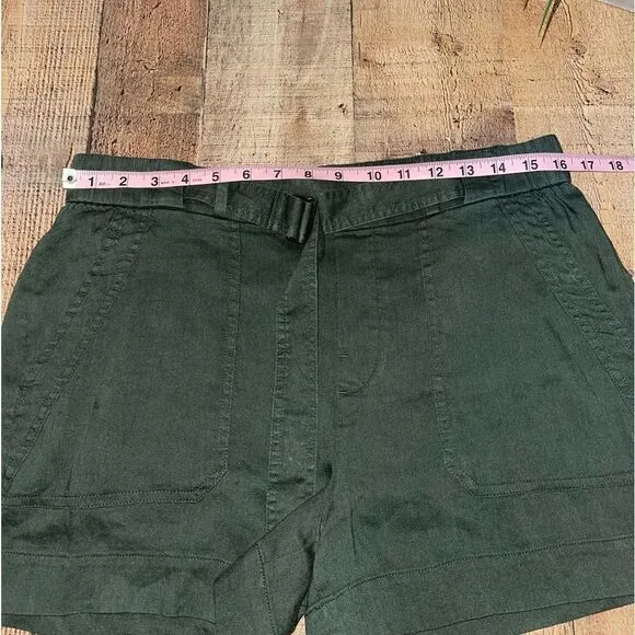 Vince belted green linen shorts