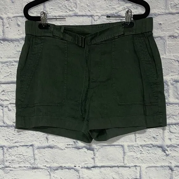 Vince belted green linen shorts