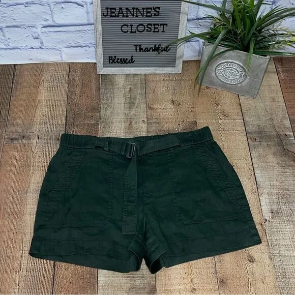 Vince belted green linen shorts