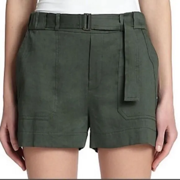 Vince belted green linen shorts