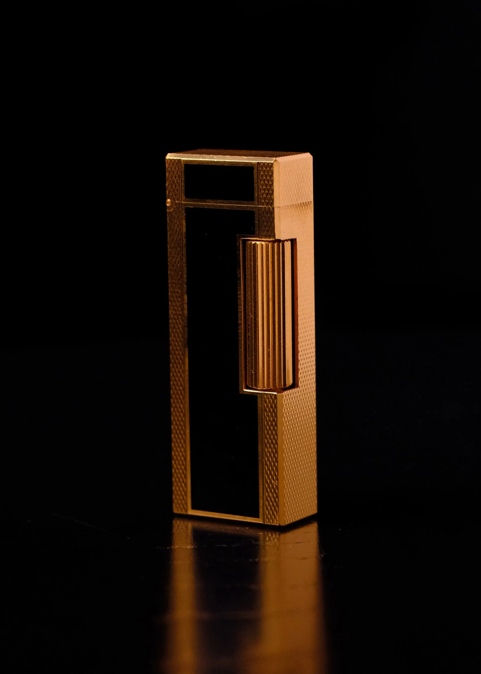 Vintage Mint Dunhill Gold & Black Enamel Rollagas Lighter w/Box