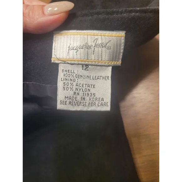 VTG 80s Jacqueline Ferrar Leather Pencil Skirt Sz 12 Black Suede Cowgirl Glam