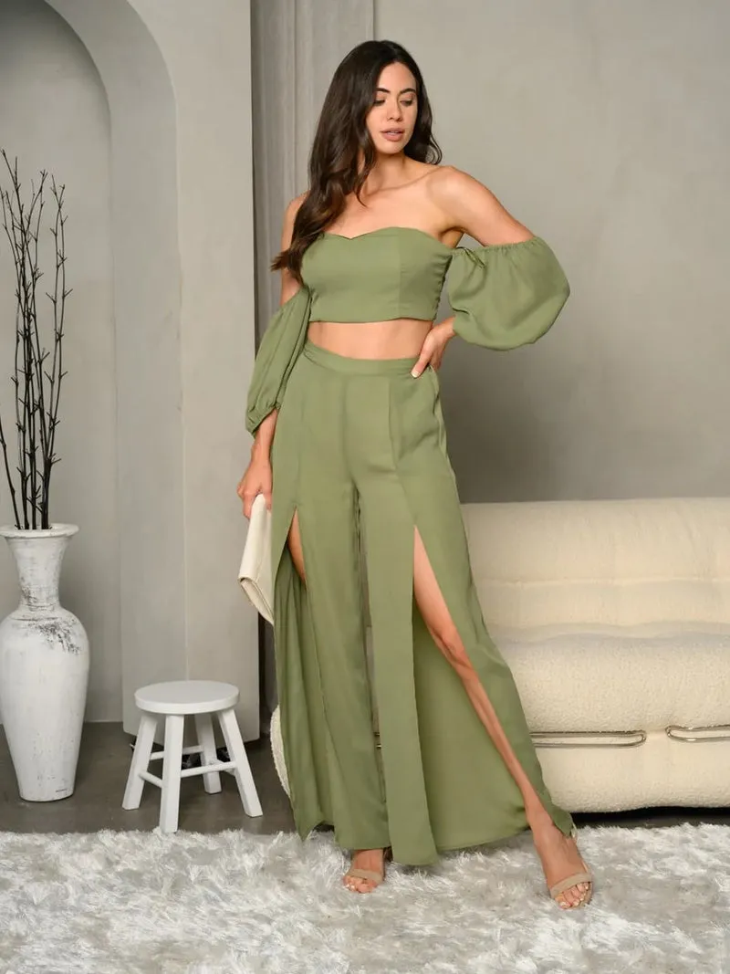 Women's 2PC Top & Pants Front slit set